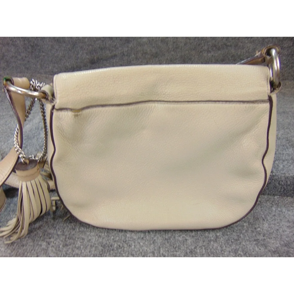 Michael Kors Bedford Flap Crossbody Bag Beige Pebbled Leather 30T6TE2M3L‎ Tassel